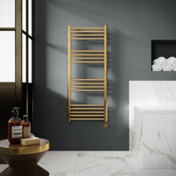 nuie Hudson Reed Brushed Brass Electric Round Tube Towel Rail 1200 x 500mm - Size: 12 x 5 x 0.3cm - Gold - Wilko - thumbnail 3