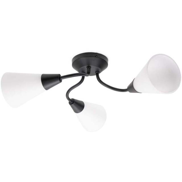 ValueLights Kristina 3 Way Frosted White Shade Black Metal Flush LED Ceiling Light - Size: 16.5 x 44 x 44cm - Wilko - image 1