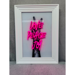 Splashbax Love Peace Joy White Premium Gallery Frame LED Neon Wall Art - Size: 105 x 75 x 7cm - Multi - Wilko - thumbnail 3
