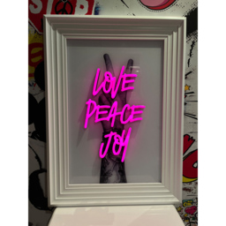 Splashbax Love Peace Joy White Premium Gallery Frame LED Neon Wall Art - Size: 105 x 75 x 7cm - Multi - Wilko - thumbnail 5
