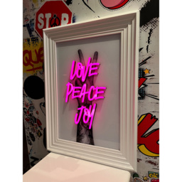 Splashbax Love Peace Joy White Premium Gallery Frame LED Neon Wall Art - Size: 105 x 75 x 7cm - Multi - Wilko - thumbnail 6
