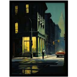 Artery8 New York at Dawn Edward Hopper Style Painting Framed Wall Art Print 30 x 41cm - Size: 43.3 x 33.3 x 1.5cm - Green - Wilko - thumbnail 1