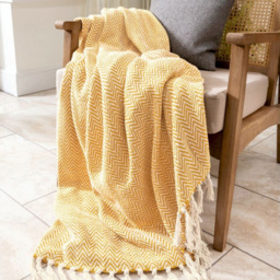 Allure Home Fashions Audley Mustard Cotton Chevron Herringbone Throw 150 x 200cm - Yellow - Wilko - thumbnail 4
