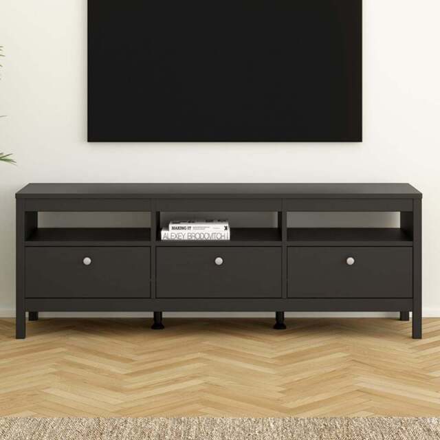 Florence Madrid 3 Drawer Matt Black TV Unit - Size: 38 x 151 x 54cm - Wilko - image 1