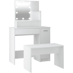 vidaXL White Dressing Table and Stool Set with LED Mirror - Size: 136 x 86.5 x 35cm - Wilko - thumbnail 3
