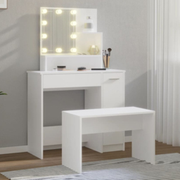 vidaXL White Dressing Table and Stool Set with LED Mirror - Size: 136 x 86.5 x 35cm - Wilko - thumbnail 1