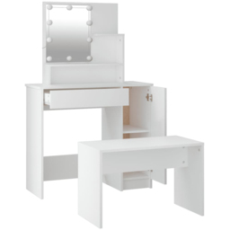 vidaXL White Dressing Table and Stool Set with LED Mirror - Size: 136 x 86.5 x 35cm - Wilko - thumbnail 5