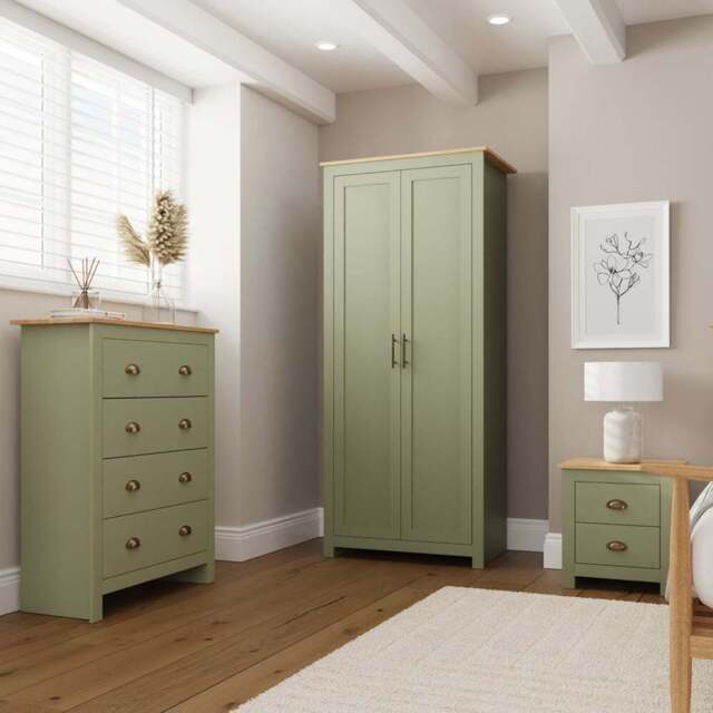 GFW Lancaster Sage Green 3 Piece Bedroom Furniture Set - Wilko - image 1