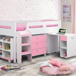 Julian Bowen Kimbo Pink Cabin Bed with Storage - Size: Single - White - Wilko