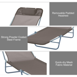 Outsunny Coffee 6 Level Reclining Folding Sun Lounger - Size: 1 Seater - Brown - Wilko - thumbnail 7