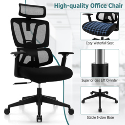 Costway Black N Type Lumbar Support Ergonomic Office Chair - Size: 76 x 66 x 42cm - Wilko - thumbnail 5