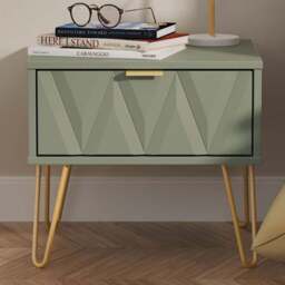 Crowndale Diamond Single Drawer Reed Green Side Table Ready Assembled - Size: 43 x 45 x 40cm - Wilko - thumbnail 1