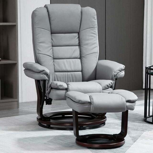 Portland Grey PU Leather Manual Recliner Chair with Footrest - Size: Single - Wilko - image 1