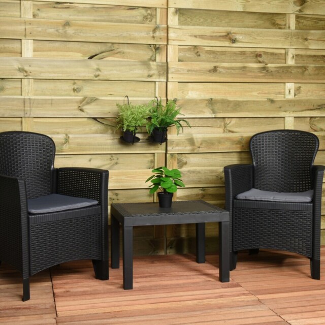 Akita 3 Piece Grey Rattan Effect Garden Set - Wilko - image 1