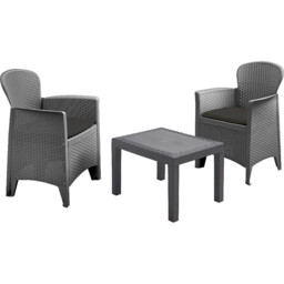 Akita 3 Piece Grey Rattan Effect Garden Set - Wilko - thumbnail 3