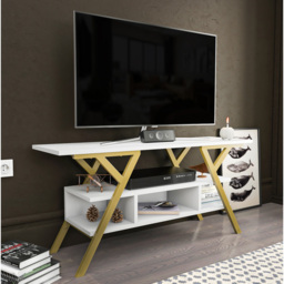 Decorotika Minerva Decorative 4 Open Shelf Gold and White TV Unit - Size: 55 x 120 x 35cm - Multi - Wilko - thumbnail 7