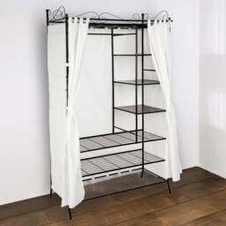 Tectake 6 Shelf Black Wardrobe with Fabric Curtain - Wilko