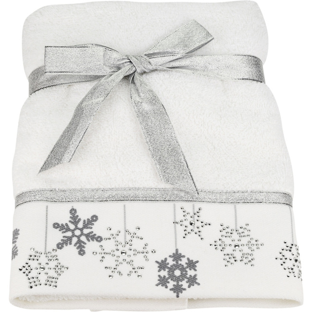 Bellissimo Home Cotton Embroidered Baubles Hand Towel 2 Pack - Size: 70 x 50 x 1cm - White - Wilko - image 1
