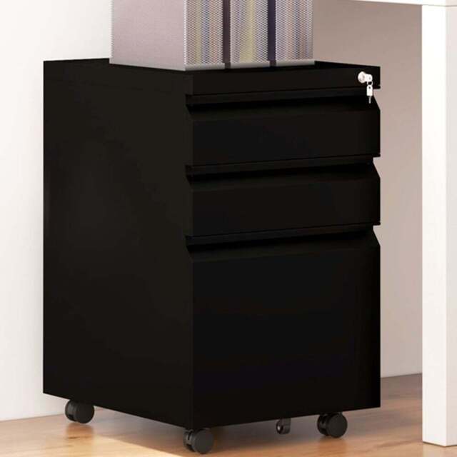 Portland Vinsetto 3 Drawer Black Mobile Filing Cabinet on Wheels with Pencil Tray - Size: 3 Drawers - Wilko - image 1