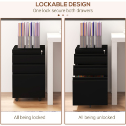 Portland Vinsetto 3 Drawer Black Mobile Filing Cabinet on Wheels with Pencil Tray - Size: 3 Drawers - Wilko - thumbnail 7