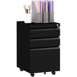 Portland Vinsetto 3 Drawer Black Mobile Filing Cabinet on Wheels with Pencil Tray - Size: 3 Drawers - Wilko - thumbnail 3