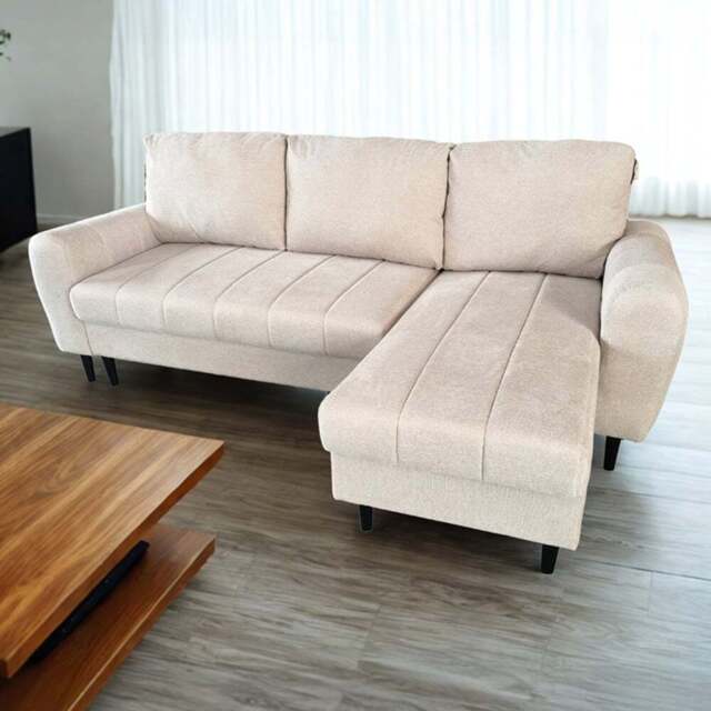 DS Living Sienna 3 Seater Beige Fabric Left Hand Chaise Sofa Bed - Wilko - image 1