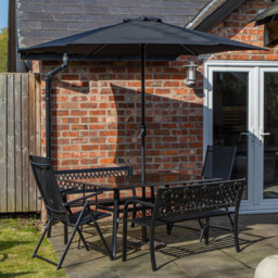 Samuel Alexander 6 Seater Garden Dining Table with Benches and Black Havana Parasol and Base 2m - Wilko - thumbnail 1
