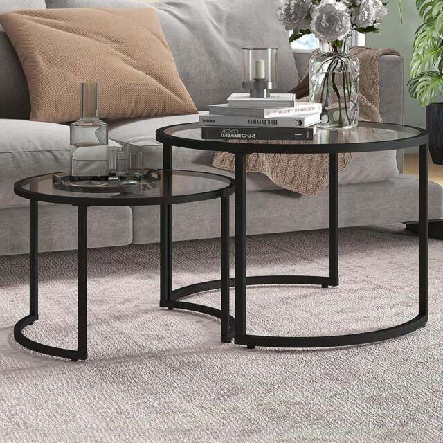 HOMCOM Black Round Nesting Tables Set of 2 - Size: 47.5 cm x 70.0 cm x 70.0 cmcm - Wilko - image 1