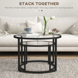 HOMCOM Black Round Nesting Tables Set of 2 - Size: 47.5 cm x 70.0 cm x 70.0 cmcm - Wilko - thumbnail 7