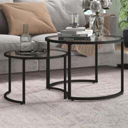 HOMCOM Black Round Nesting Tables Set of 2 - Size: 47.5 cm x 70.0 cm x 70.0 cmcm - Wilko