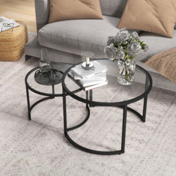 HOMCOM Black Round Nesting Tables Set of 2 - Size: 47.5 cm x 70.0 cm x 70.0 cmcm - Wilko - thumbnail 6