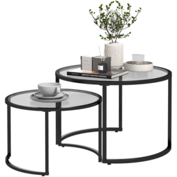 HOMCOM Black Round Nesting Tables Set of 2 - Size: 47.5 cm x 70.0 cm x 70.0 cmcm - Wilko - thumbnail 3