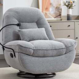 Artemis Home Fallon Light Grey Boucle Swivel Recliner Chair - Size: Single - Wilko