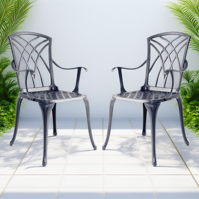 Centurion Oshowa Set of 2 Grey Garden Bistro Chairs with Armrests - Size: 89 x 49.5 x 47cm - Wilko - image 1