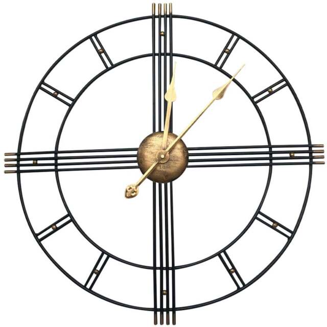 Living and Home Black and Gold Oversized Cut Out Metal Wall Clock 60cm - Size: 60 x 60 x 5cm - Multi - Wilko - image 1