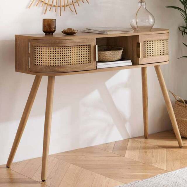 Birlea Noah 2 Door Single Shelf Rattan Effect Console Table - Brown - Wilko - image 1