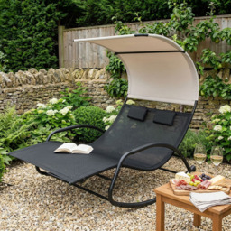 Outdoor Essentials Carmen Black Double Chaise Rocker Chair - Size: 2 Seater - Wilko
