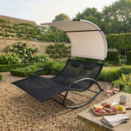 Outdoor Essentials Carmen Black Double Chaise Rocker Chair - Size: 2 Seater - Wilko - thumbnail 5