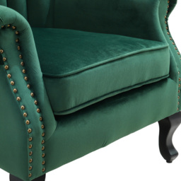 Living and Home Vintage Green Velvet Wingback Armchair with Studs - Size: Single - Wilko - thumbnail 5