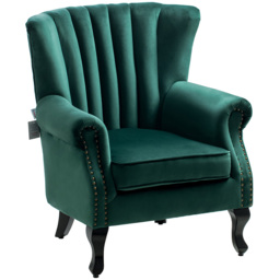 Living and Home Vintage Green Velvet Wingback Armchair with Studs - Size: Single - Wilko - thumbnail 3