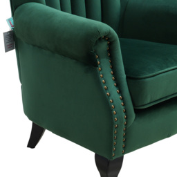 Living and Home Vintage Green Velvet Wingback Armchair with Studs - Size: Single - Wilko - thumbnail 7
