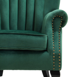 Living and Home Vintage Green Velvet Wingback Armchair with Studs - Size: Single - Wilko - thumbnail 6