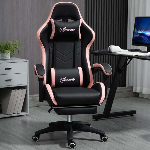 Vinsetto Black and Pink Racing Style Gaming Chair - Size: 129 x 65 x 65cm - Wilko - image 1