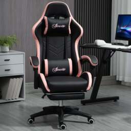 Vinsetto Black and Pink Racing Style Gaming Chair - Size: 129 x 65 x 65cm - Wilko