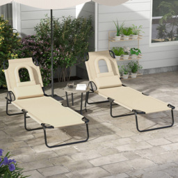 Outsunny Set of 2 Sand Folding Sun Lounger with Reading Hole - Size: 36 x 58 x 187cm - Brown - Wilko - thumbnail 1