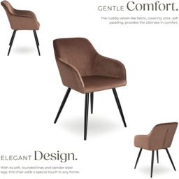 tectake Marilyn Set of 4 Brown and Black Velvet Look Padded Dining Chairs - Wilko - thumbnail 4