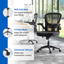 Costway Black Ergonomic Swivel Office Chair with Flip Up Armrests - Size: 62 x 62 x 30cm - Wilko - thumbnail 7