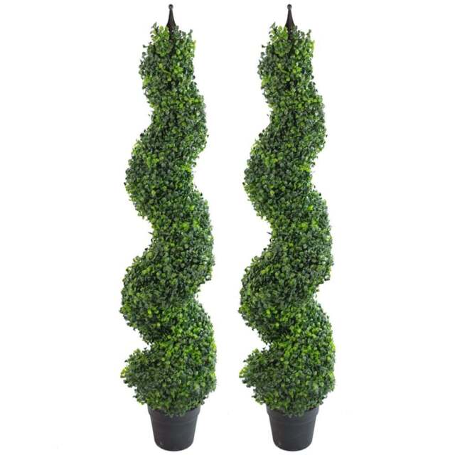Leaf Artificial Boxwood Spiral Tower Topiary Tree 2 Pack 120cm - Size: 120 x 30 x 30cm - Green - Wilko - image 1