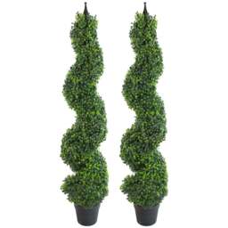 Leaf Artificial Boxwood Spiral Tower Topiary Tree 2 Pack 120cm - Size: 120 x 30 x 30cm - Green - Wilko - thumbnail 1