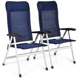 Costway Set of 2 Navy Blue Folding Lounge Chair with Raised Backrest - Size: 64-120 x 60 x 74-121cm - Wilko - thumbnail 3
